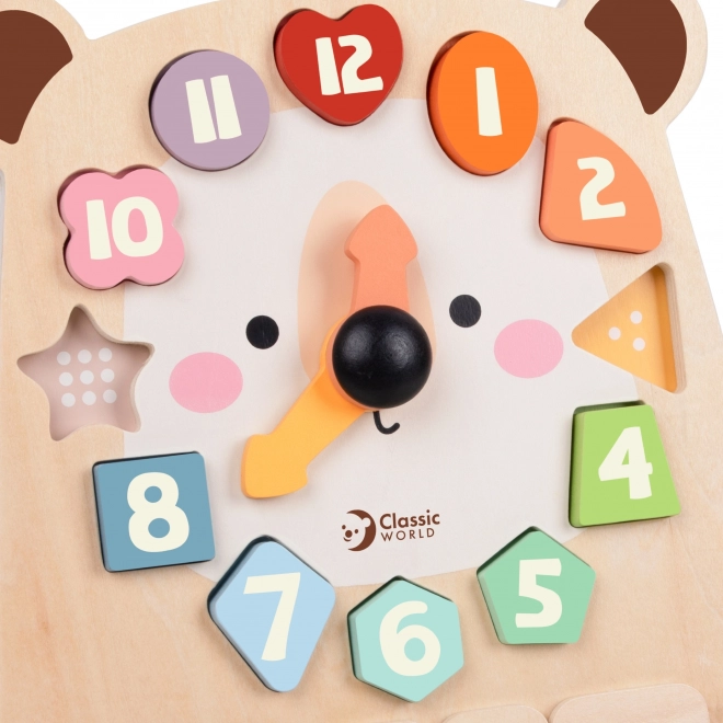 Holzuhr für Lernzwecke, Bär Classic World 3-in-1 zur Vermittlung von Zeit, Rechnen und Daten