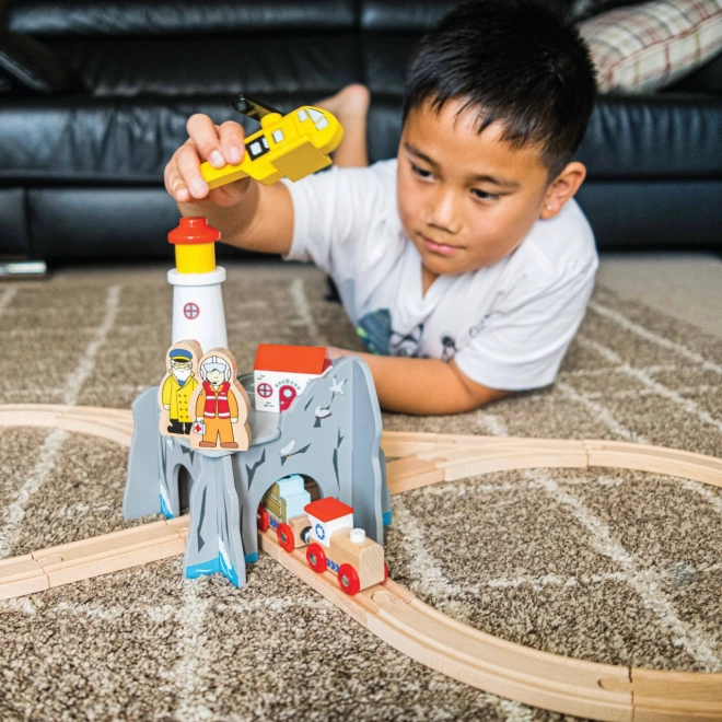 Bigjigs Rail Tunnel mit Leuchtturm und Helikopterlandeplatz