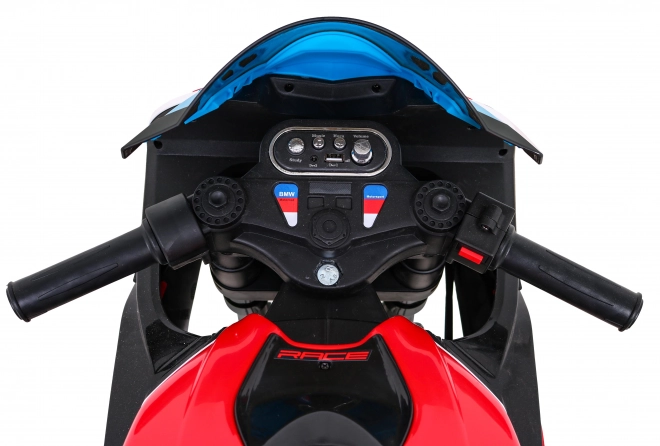 Kinder-Elektromotorrad BMW HP4 Rot + Stützräder + sanfter Start + EVA + MP3 LED