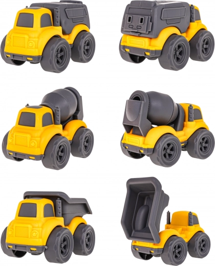 Drei Baufahrzeuge mit beweglichen Teilen