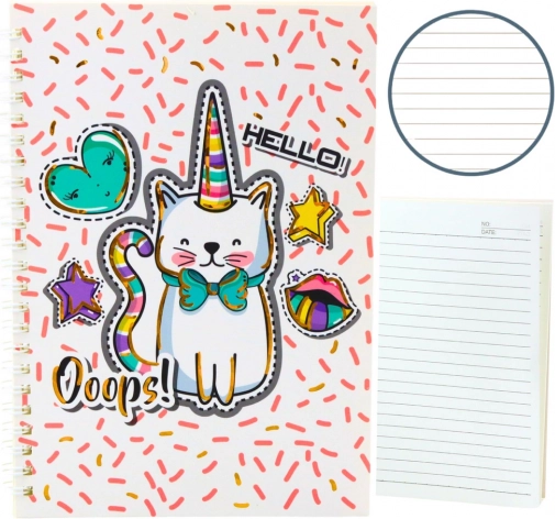 Notizbuch mit Einhornkatze in rosa Mustern A5