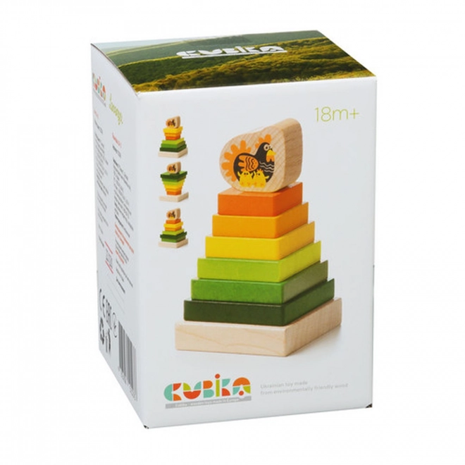 Farbige Pyramide mit Huhn - Holzpuzzle