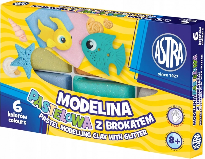 Thermo-härtende Modelliermasse ASTRA, 6 Pastellfarben mit Glitzer