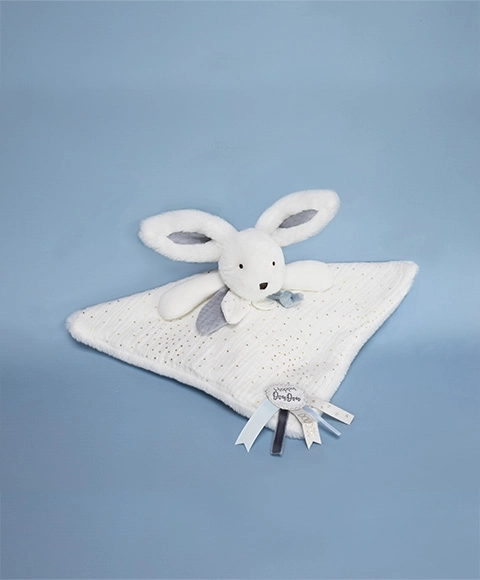 Doudou Geschenkset Blau - Hase mit Quadratdecke 25 cm