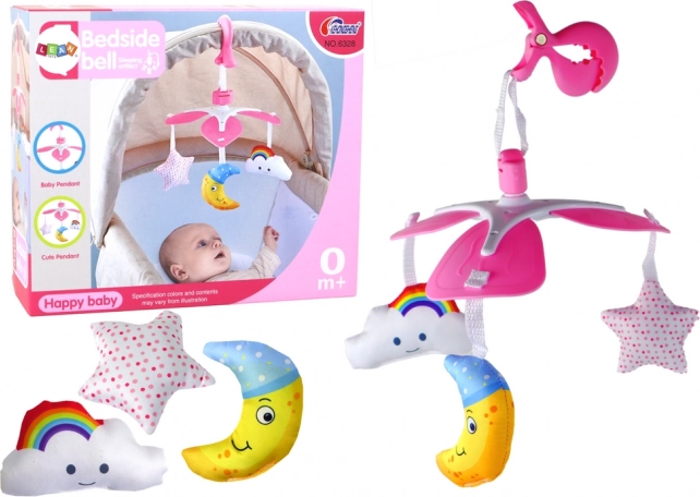 Rosa Mobile für das Kinderbett mit Musik und Clip