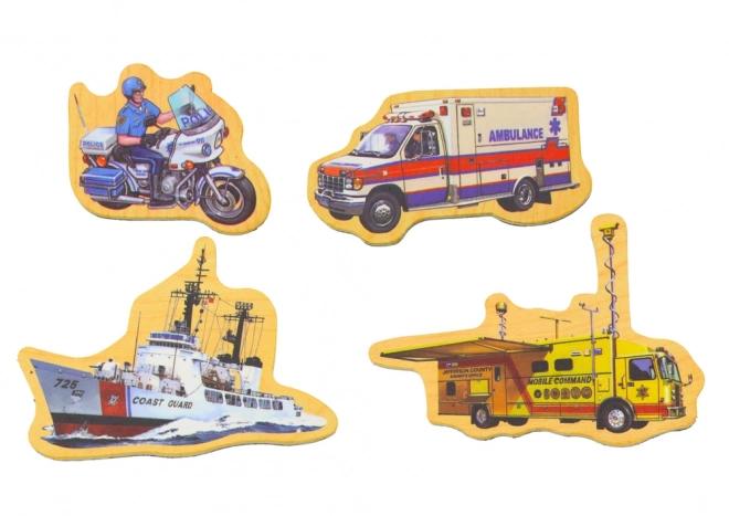 Holzmagnete mit Fahrzeugen, Schiffen und Flugzeugen, 20 Stück