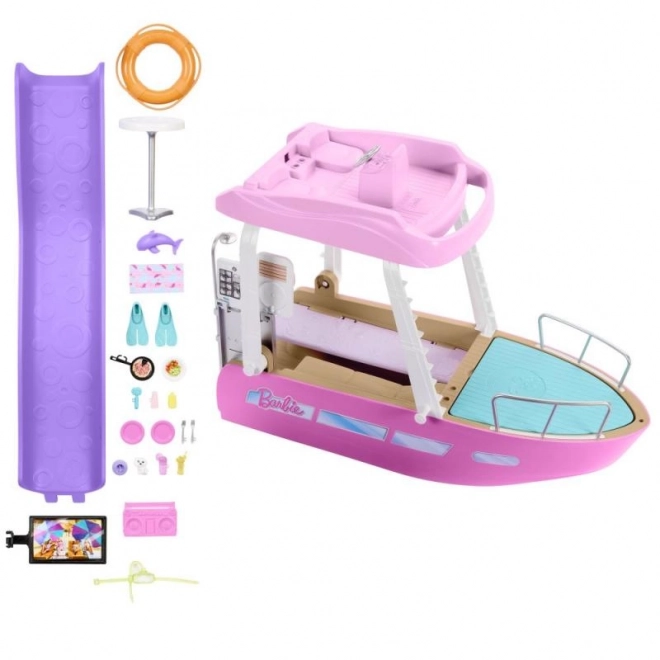 Barbie Traum-Motorboot mit transformierbarem Innenraum und Zubehör