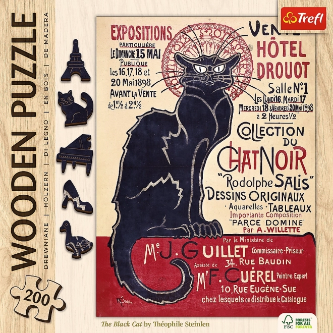 Holzpuzzle 200 Teile Schwarze Katze von Théophile Alexandre Steinlen