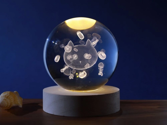 Kristallkugel-Lampe mit Katzenmotiv