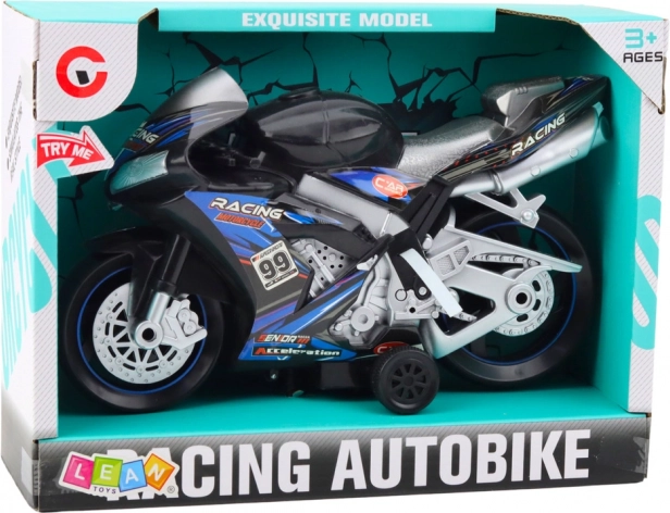 Schwarzblaues Rennmotorrad mit Licht- und Soundeffekten