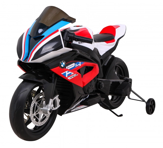 Kinder-Elektromotorrad BMW HP4 Rot + Stützräder + sanfter Start + EVA + MP3 LED