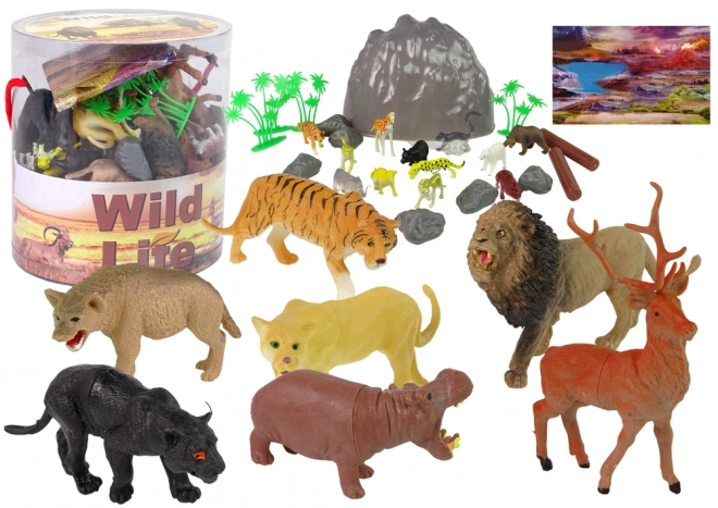 Set aus Wildtiersafari-Figuren + Zubehör