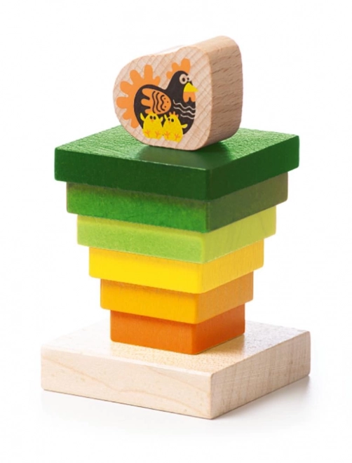 Farbige Pyramide mit Huhn - Holzpuzzle