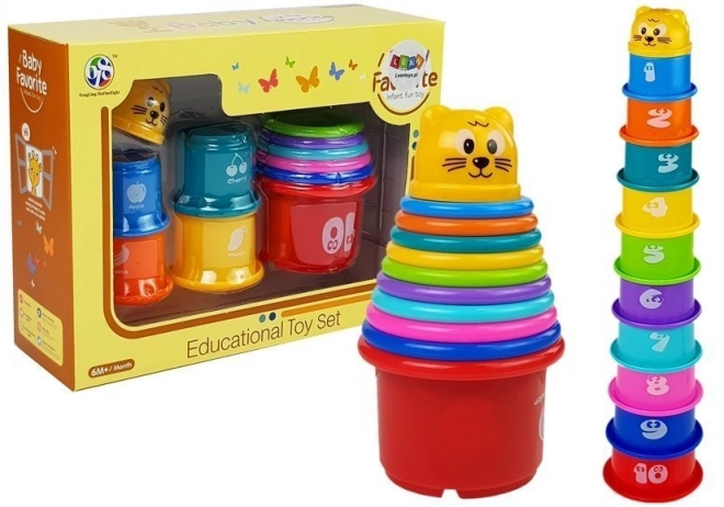 Bunte Stapelbecher-Spielzeug mit Katzenmotiv