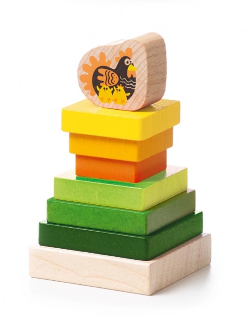 Farbige Pyramide mit Huhn - Holzpuzzle