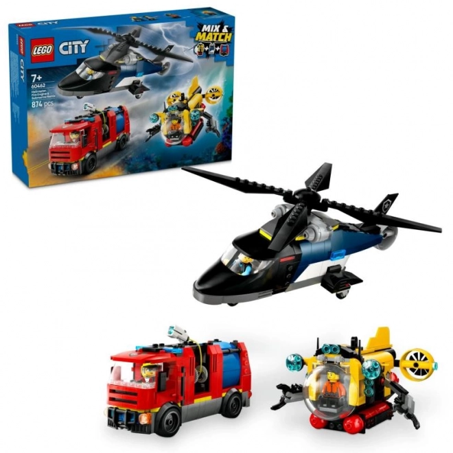 Lego City Hubschrauber-Set mit Feuerwehrfahrzeug und U-Boot