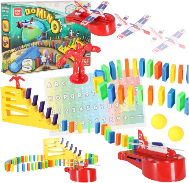 Domino mit Flugzeug-Launcher – pädagogisches STEM-Bauset