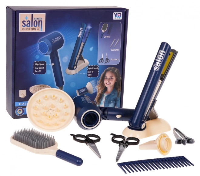 Kleiner Friseurset Blau mit Zubehör