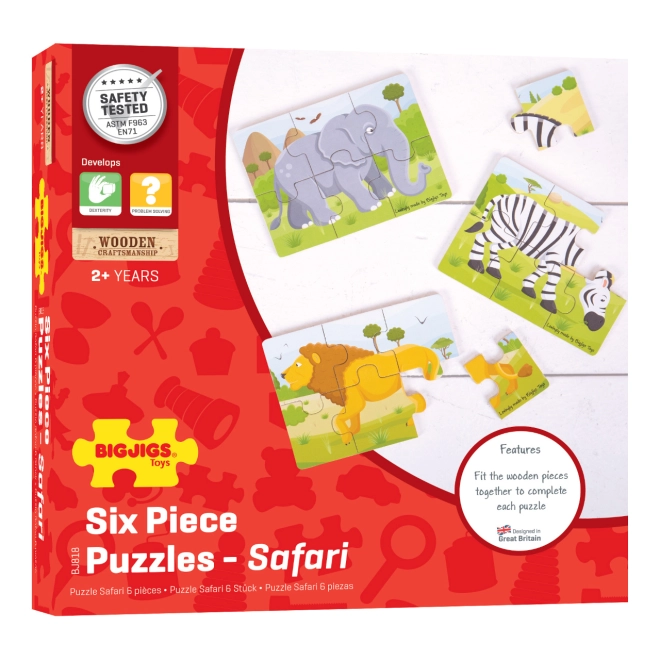 Drei einzelne Puzzles mit Safari-Tieren