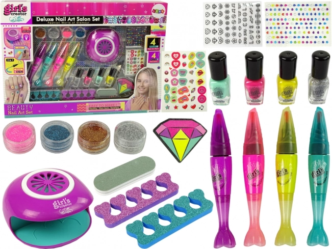 Großes Set zum Nagelmalen Nail Pens Glitter Sticker Lampe