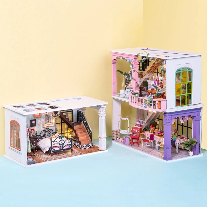 Miniatur-DIY Puppenstuben Esszimmer mit Party im Dachgeschoss