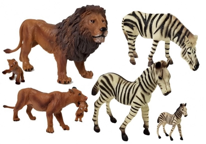 Afrika Tierfiguren Set Löwen- und Zebrafamilie