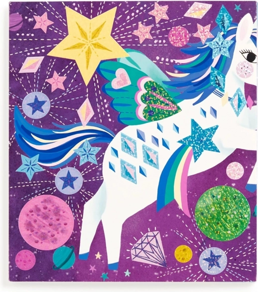 Set aus glitzernden Aufklebern mit magischen Einhörnern