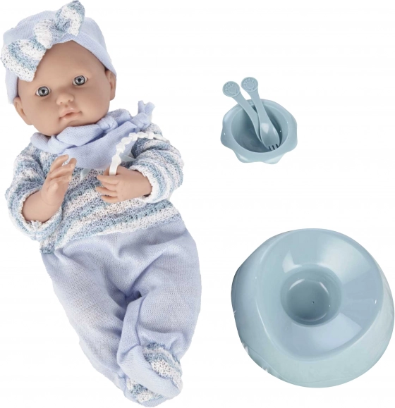Baby in blauem Strampler 40 cm mit Zubehör
