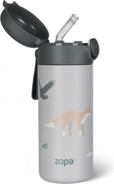 Thermoflasche für Getränke mit Trinkhalm und Silikonhalter 350 ml, Mountains