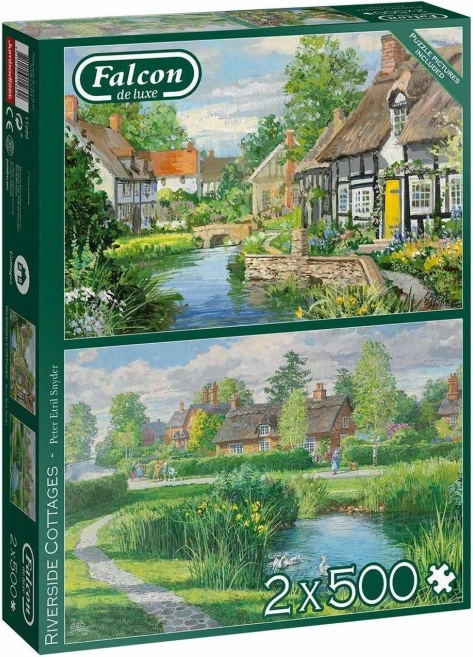 Falcon Puzzle Häuschen an Flussufern 2×500 Teile