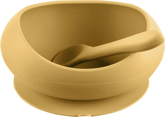 Silikonschüssel mit erhöhtem Rand und Saugnapf, Senfgelb