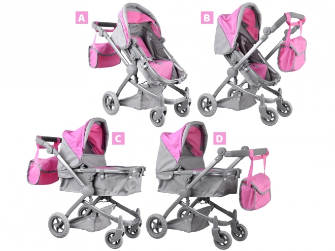 Multifunktionaler Puppenwagen 4-in-1 mit Wiege – rosa