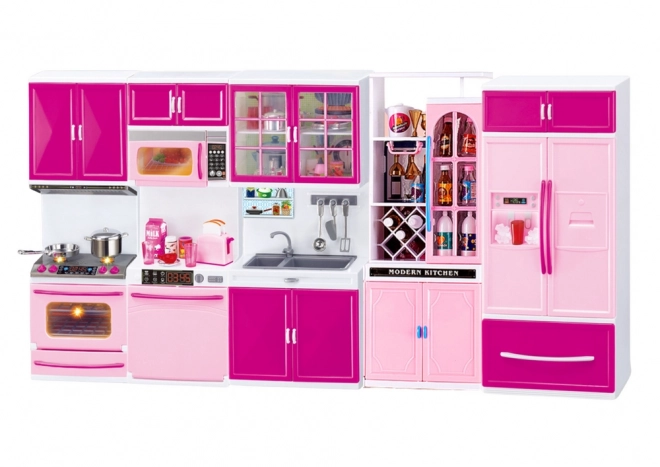 Puppenküchenmöbel mit Kühlschrank und Herd rosa