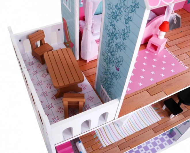 Holzpuppenhaus Rosa für Kinder 3+ mit Ausstattung und Möbeln