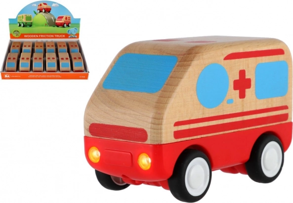 Holzkrankenwagen mit Schwungrad 11cm für Kinder ab 18 Monaten