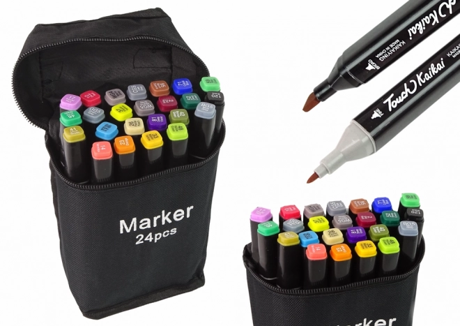 Set aus 24 beidseitigen Alkoholfasermalern mit Etui