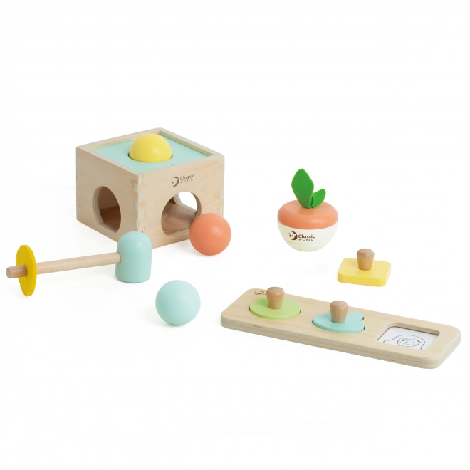 Klassisches hölzernes Pastell-Lernset für Kinder von 6 bis 12 Monaten