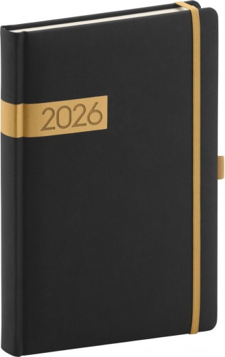 Tägliches Tagebuch Twill schwarz-gold 2026