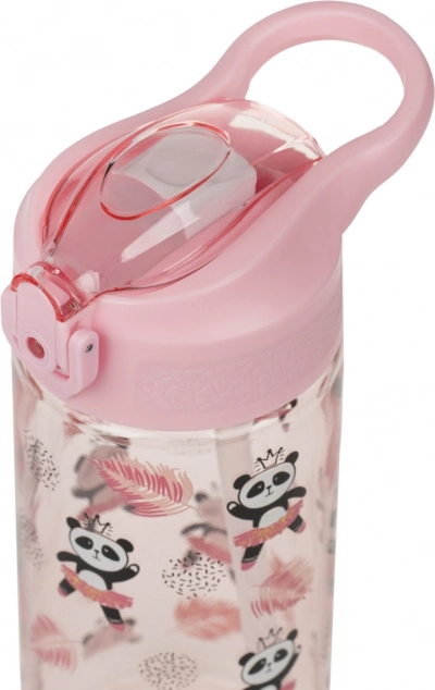 Rosa Kinder-Trinkflasche mit Strohhalm Panda 500 ml
