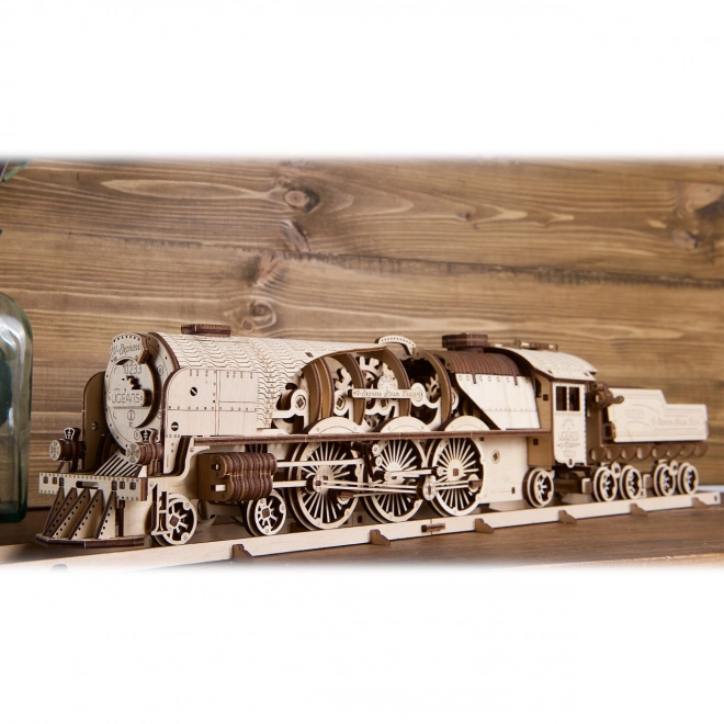 Ugears 3D Holzmechanisches Puzzle Dampflokomotive V-Express mit Tender