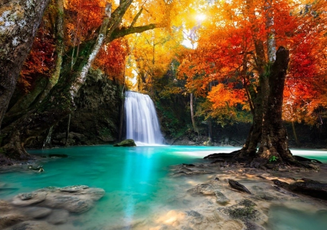 Puzzle Wasserfall im Tiefen Wald 1500 Teile