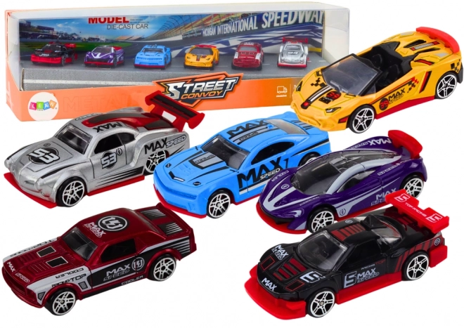 Set aus 6 Metall-Spielzeugautos im Maßstab 1:64