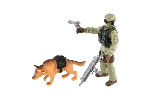 Militärspielset mit Boot, Soldat und Hund