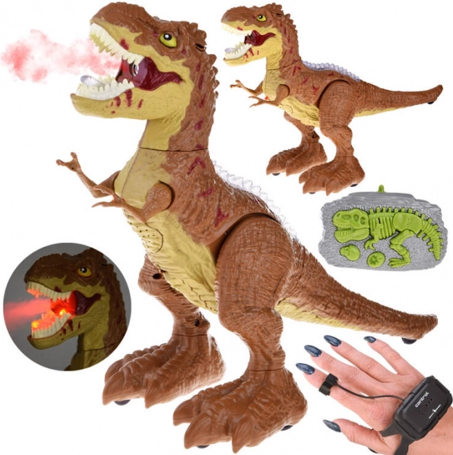 RC-Dinosaurier, gesteuert per Gesten und Fernbedienung, mit Licht, Sound und Dampf – Braun