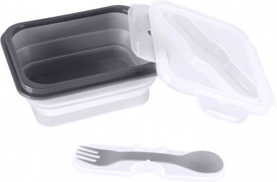 Kleiner Silikon-Snackbox mit Besteck, Dove Grey