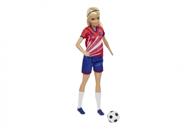 Barbie Fußballspielerin in rotem Trikot