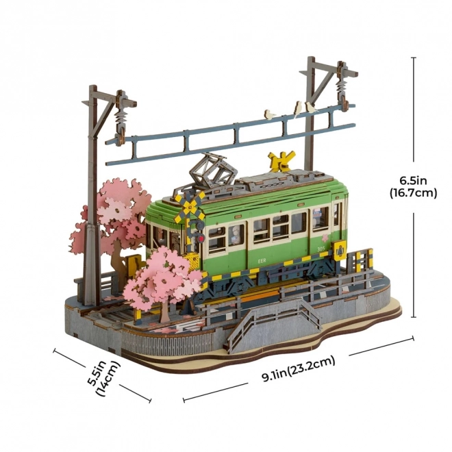 3D Holzpuzzle Japanische Straßenbahn mit Kirschblüten