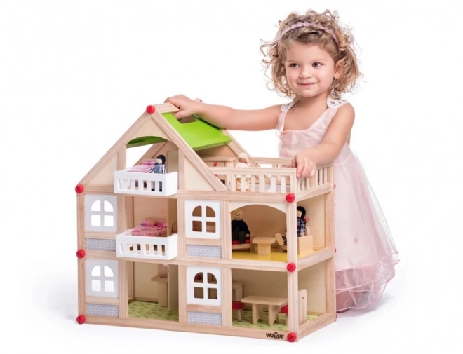 Zweistöckiges Puppenhaus mit Terrasse