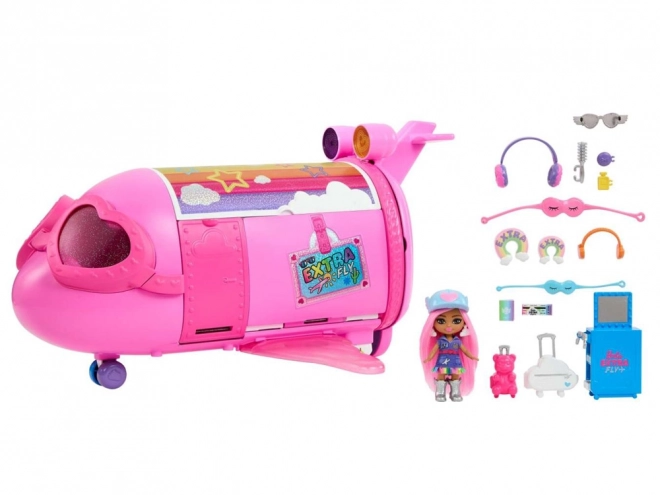 Rosa Regenbogenflugzeug Barbie Extra Fly Minis Puppe Pilotin