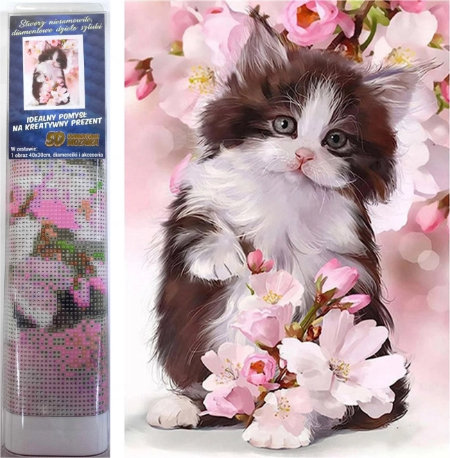 Diamant-Mosaik - Katze in Blumen